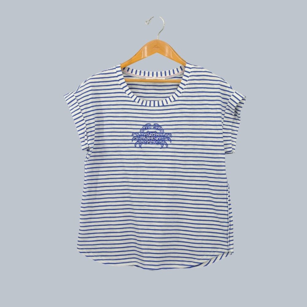 Jane + Delancey Nautical Beaded Crab Striped Short Sleeve Top Medium‎